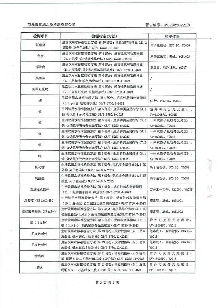 關(guān)于民權(quán)縣水務(wù)公司水質(zhì)檢測報告的公示