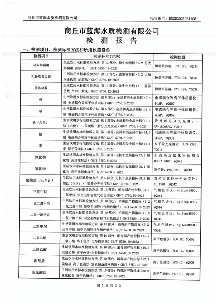 水務公司三月份水質檢測報告